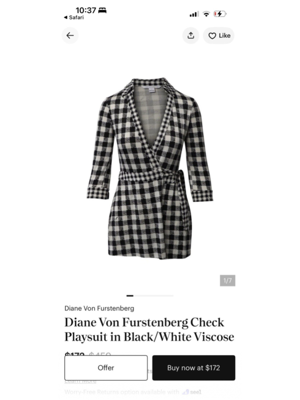 Diane Von Furstenberg Silk Wrap Black And White Plaid Romper Size 8 Classic - Picture 11 of 11